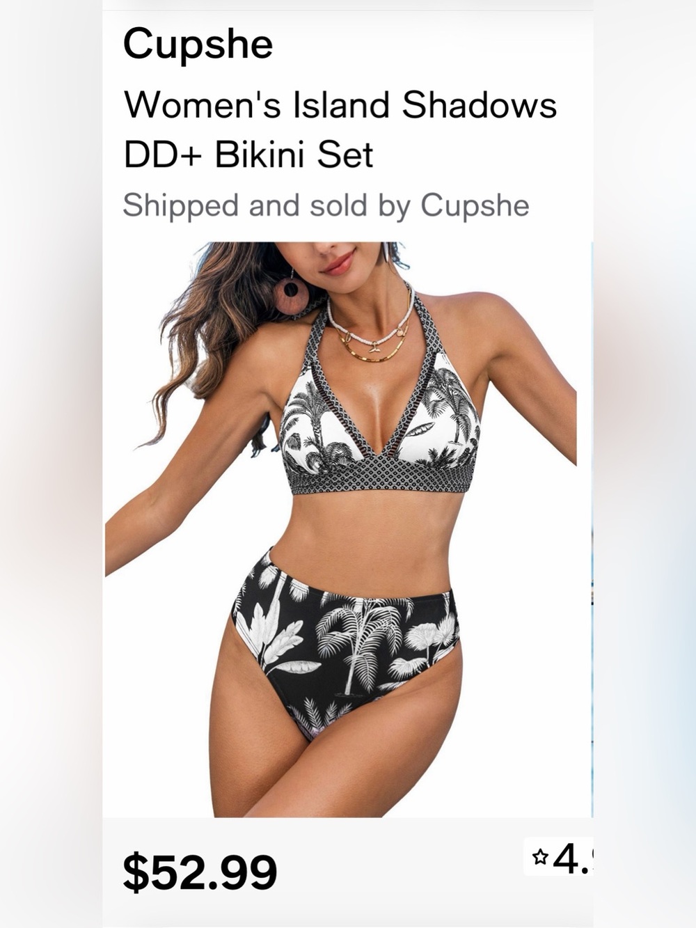 NWT Cupshe women’s island shadows DD+ Bikini Set size L